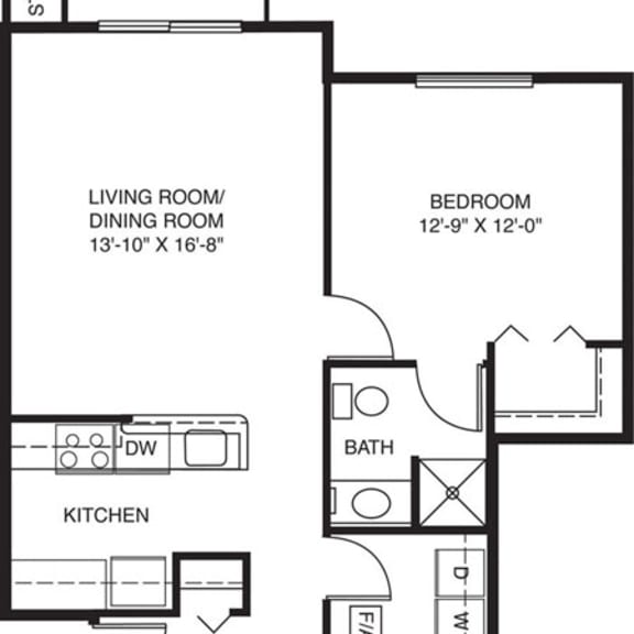 Thumbnail 2 of 12 Two bedroom 2D floor plan at Orchard Lakes Apartments, Toledo, 43615