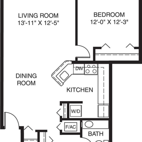 Thumbnail 2 of 7 Two bedroom one bath 2D floor plan at Pine Knoll Apartments, Battle Creek