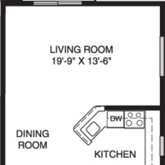 Thumbnail 2 of 8 One bedroom end 2D floor plan at Pine Knoll Apartments, Battle Creek