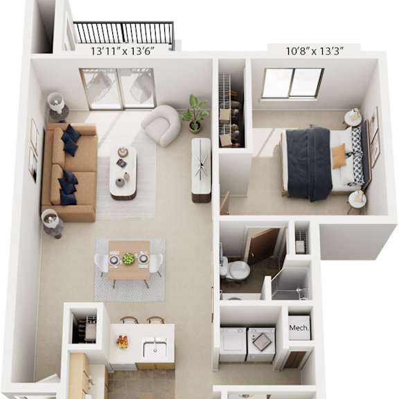 Thumbnail 1 of 17 Two Bedroom, Two Bath 3D Floor Plan at Pine Knoll Apartments, Michigan, 49014