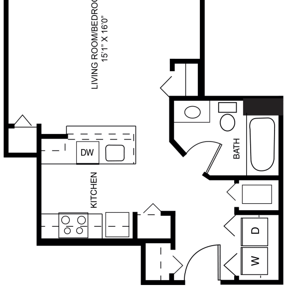 Thumbnail 2 of 9 Poppy studio 2D floor plan at Meadowbrooke Apartment Homes in Grand Rapids, MI 49512