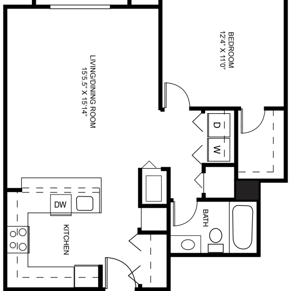 Thumbnail 2 of 8 Reed one bedroom 2D floor plan at Meadowbrooke Apartment Homes in Grand Rapids, MI 49512