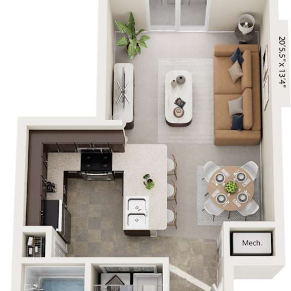 Thumbnail 1 of 8 One Bedroom One Bath 3D Floor Plan at The Reserve at The Reserve at Destination Pointe in Grimes, IA 50111