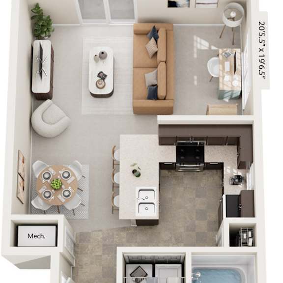 Thumbnail 1 of 7 One Bedroom End Floor Plan at The Reserve at Destination Pointe, Grimes
