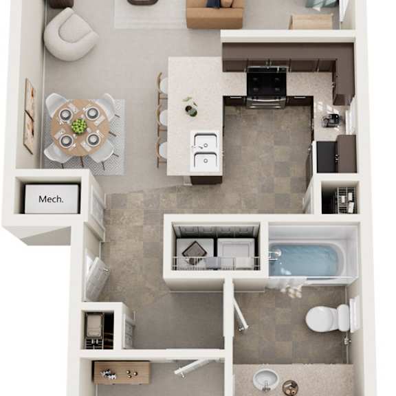 Thumbnail 1 of 7 One Bedroom End 3D Floor Plan at The Reserve at Destination Pointe, Grimes