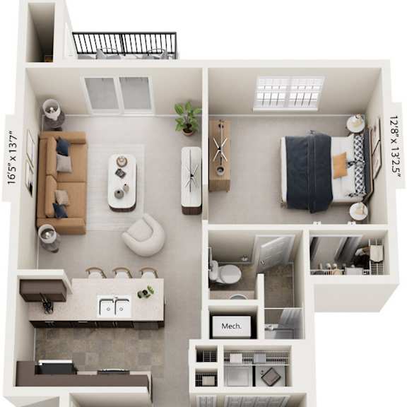 Thumbnail 1 of 12 Two Bedroom Two Bath 3D Floor Plan at The Reserve at Destination Pointe, Iowa, 50111