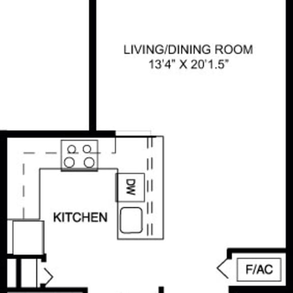 Thumbnail 2 of 8 One bedroom 2D floor plan at The Reserve at Destination Pointe, Iowa