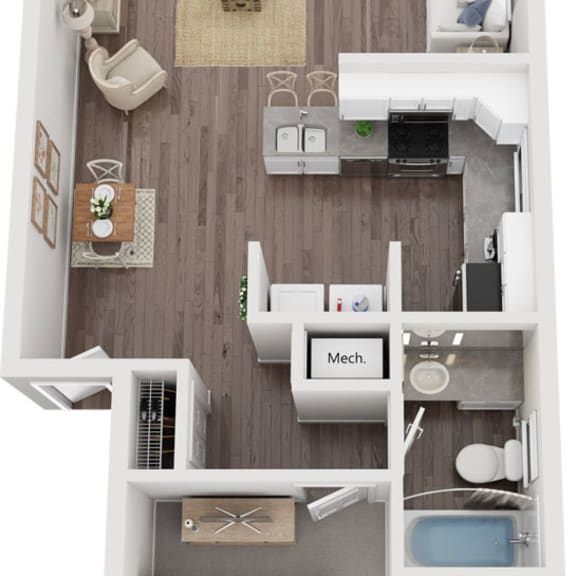 Thumbnail 1 of 10 Renovated One Bedroom End Floor Plan at Green Ridge Apartments, Grand Rapids, MI, 49544