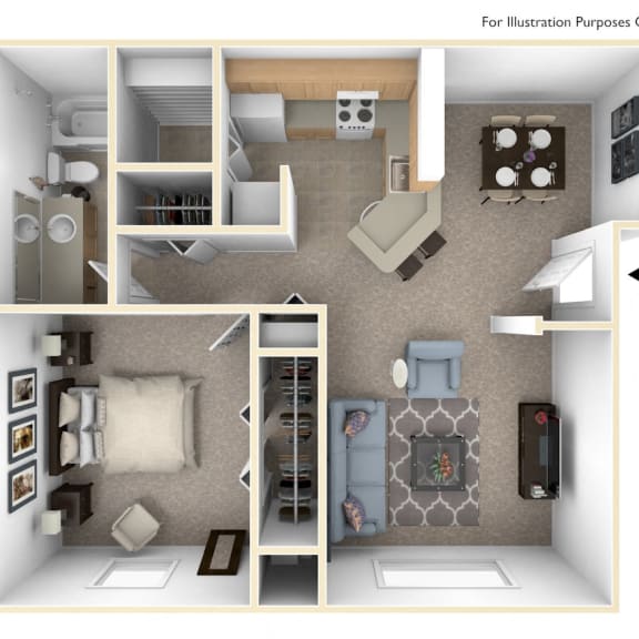 Thumbnail 1 of 5 Seville One Bedroom Floor Plan at Irish Hills Apartments, Indiana, 46614