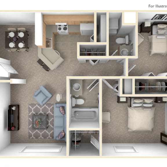 Thumbnail 1 of 6 Two Bedroom Madrid Floor Plan at Trappers Cove Apartments