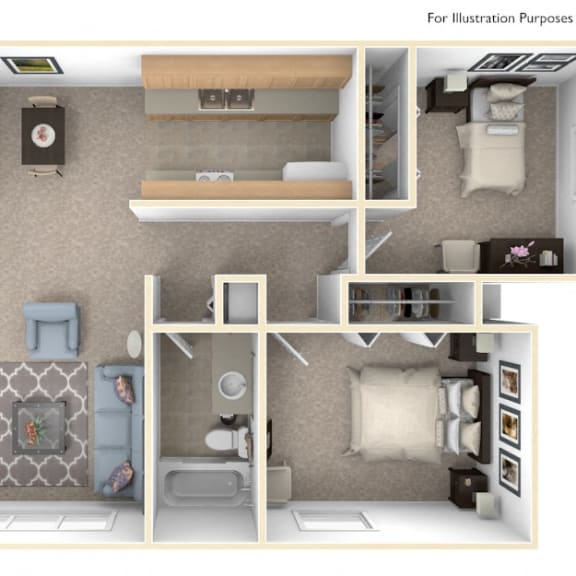 Thumbnail 1 of 7 Seville Two Bedroom Floor Plan at West Wind Apartments, Fort Wayne