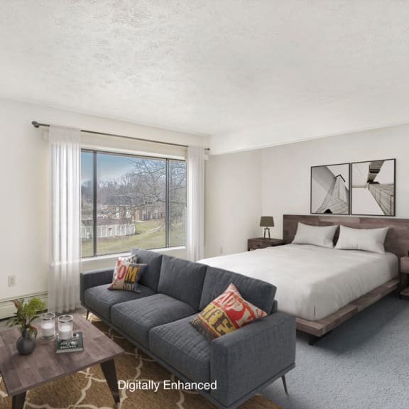Thumbnail 3 of 12 studio living room view at Seville Apartments in Kalamazoo, MI 49009