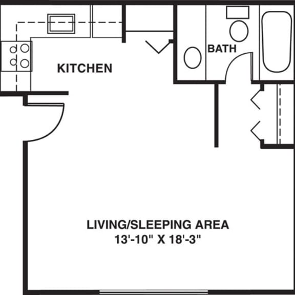 Thumbnail 2 of 12 Studio 2D floor plan at Seville Apartments in Kalamazoo, MI