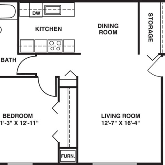 Thumbnail 2 of 10 One bedroom 2D floor plan at Seville Apartments in Kalamazoo, MI