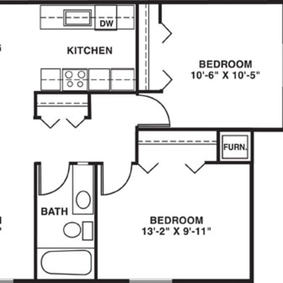 Thumbnail 2 of 13 Two bedroom 2D floor plan at Seville Apartments in Kalamazoo, MI