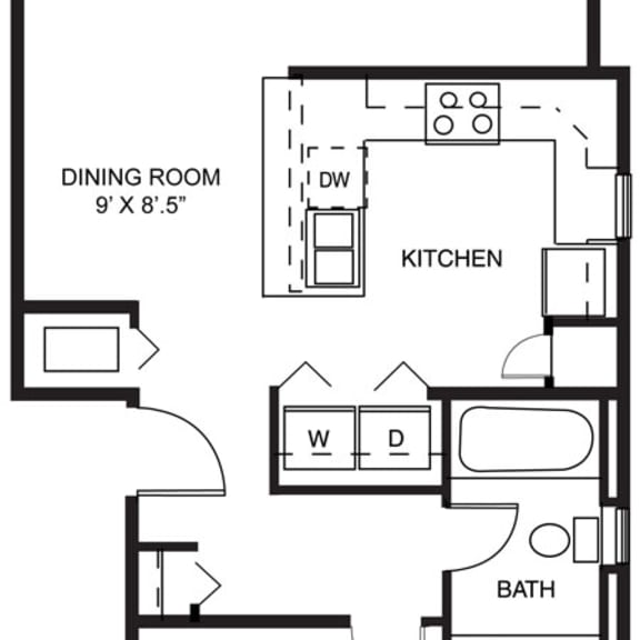 Thumbnail 2 of 12 One bedroom end 2D floor plan at Signature Pointe Apartment Homes, Athens, Alabama