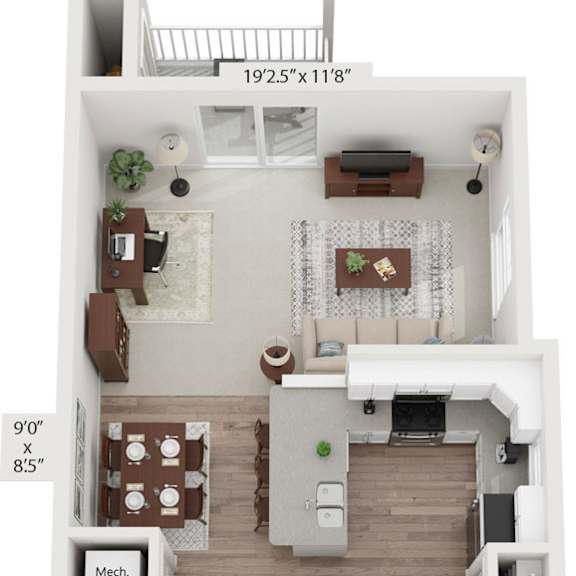 Thumbnail 1 of 12 One bedroom end style 3D floor plan  at Signature Pointe Apartment Homes, Athens, AL
