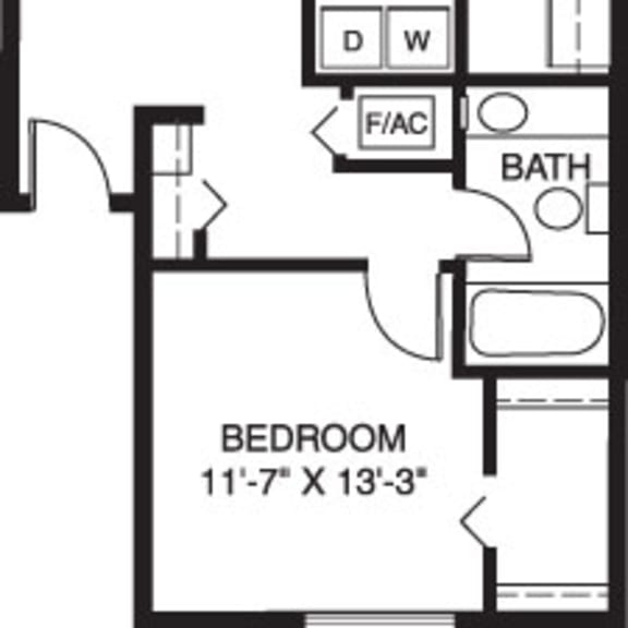 Thumbnail 2 of 9 One bedroom end 2D floor plan at South Bridge Apartments, Fort Wayne, IN, 46816