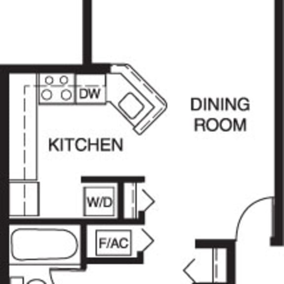 Thumbnail 2 of 11 One bedroom stackable 2D floor plan at South Bridge Apartments, Fort Wayne, IN, 46816