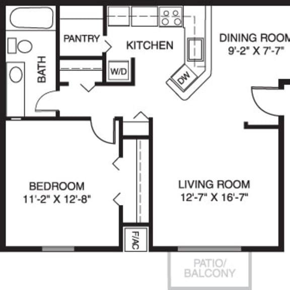 Thumbnail 2 of 4 One bedroom seville 2D floor plan at South Bridge Apartments, Fort Wayne, IN, 46816
