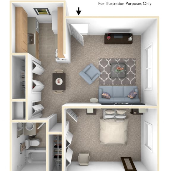 Thumbnail 1 of 10 1 Bed 1 Bath Spanish One Bedroom Floor Plan at Old Monterey Apartments, Missouri, 65807