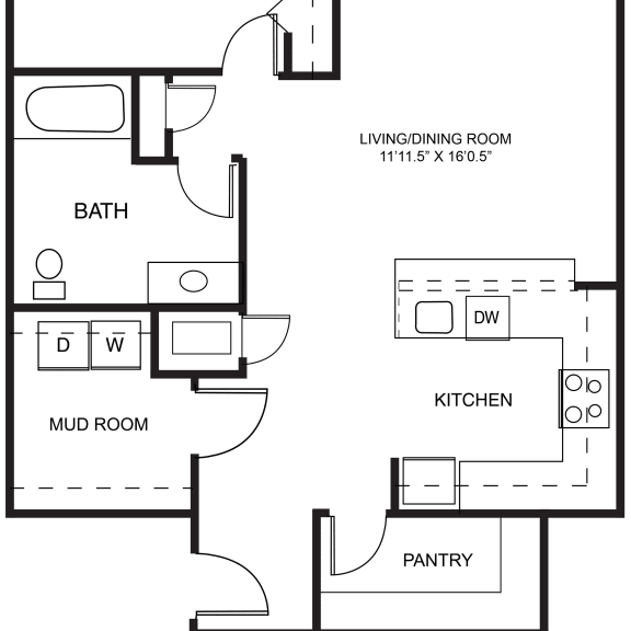Thumbnail 2 of 12 Spruce one bedroom 2D floor plan at Meadowbrooke Apartment Homes in Grand Rapids, MI 49512