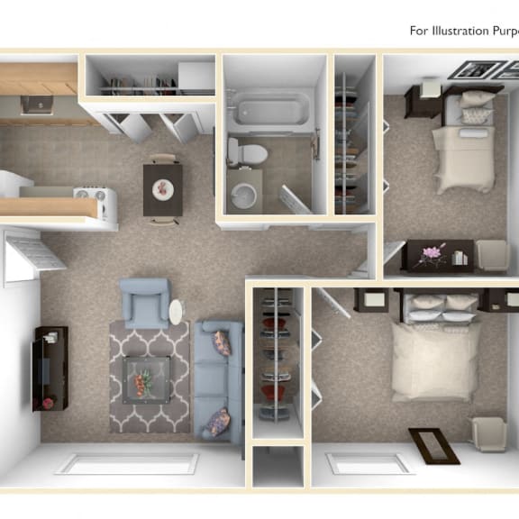 Thumbnail 1 of 10 Standard Two Bedroom Floor Plan at Irish Hills Apartments, South Bend