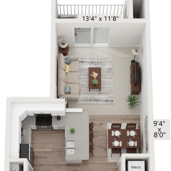 Thumbnail 1 of 10 Signature One Bedroom Floor Plan at Stoney Pointe Apartment Homes in Wichita, KS