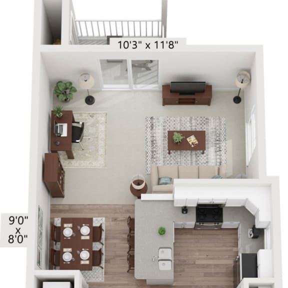 Thumbnail 1 of 10 Signature One Bedroom End Floor Plan at Stoney Pointe Apartment Homes in Wichita, KS