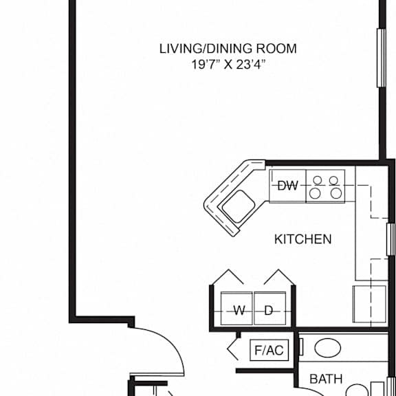 Thumbnail 2 of 7 One Bedroom End 2D Floor Plan at Stoney Pointe Apartment Homes, Wichita, KS, 67226