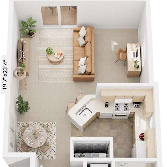 Thumbnail 1 of 7 One Bedroom End Floor Plan at Stoney Pointe Apartment Homes, Wichita, KS, 67226