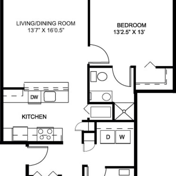 Thumbnail 2 of 14 Two bedroom 2D floor plan at Strathmore Apartment Homes in West Des Moines, IA