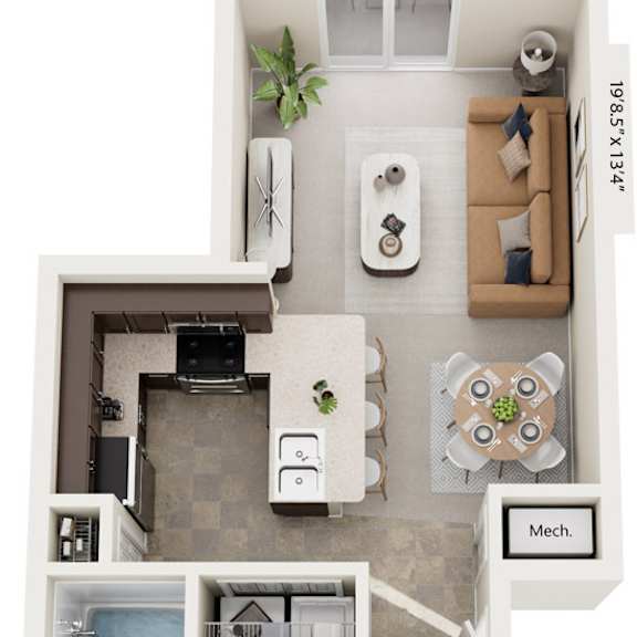 Thumbnail 1 of 10 One bedroom 3D floor plan at Strathmore Apartment Homes in West Des Moines, IA
