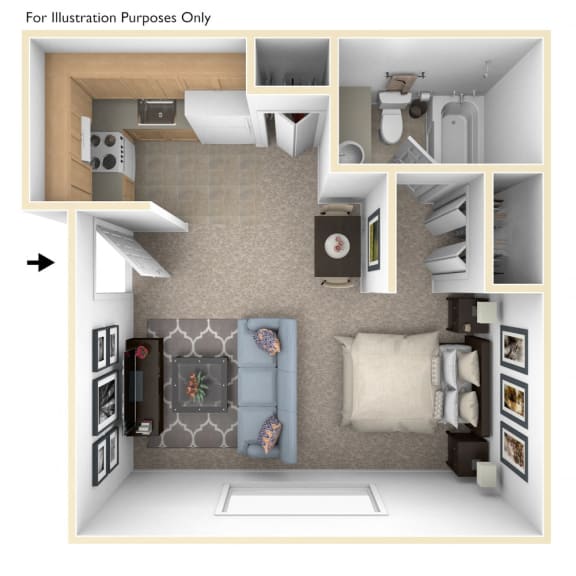 Thumbnail 1 of 12 Studio Floor Plan at Seville Apartments, Kalamazoo