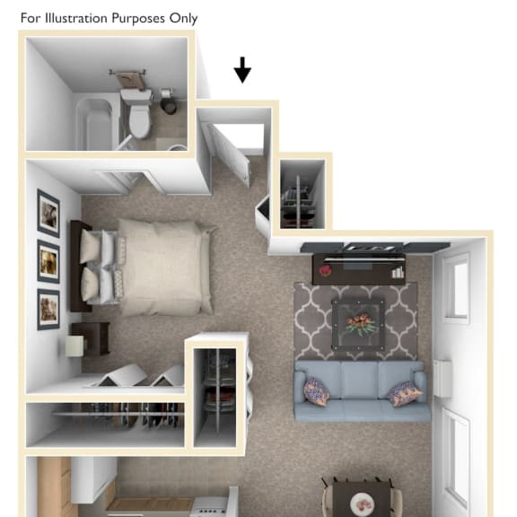 Thumbnail 1 of 12 Studio Floor Plan at Old Farm Apartments, Elkhart, IN, 46517
