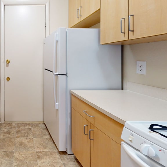 Thumbnail 6 of 9 a kitchen with a sink and a refrigerator at Swiss Valley Apartments, Michigan