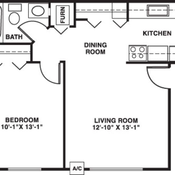 Thumbnail 2 of 9 one bedroom 2D floor plan at Swiss Valley Apartments, Wyoming, MI