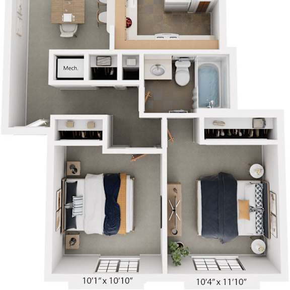 Thumbnail 1 of 6 Two bedroom one bathroom luxury 3D floor plan at Swiss Valley Apartments, Michigan, 49509