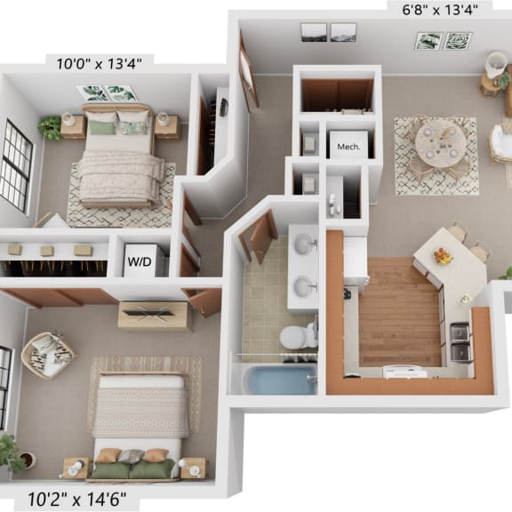 Thumbnail 1 of 10 Two Bedroom Birchwood Deluxe Floor Plan at Tanglewood Apartments, Oak Creek, Wisconsin