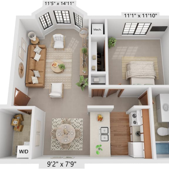 Thumbnail 1 of 20 One Bedroom Mulberry Floor Plan at Tanglewood Apartments, Oak Creek, WI