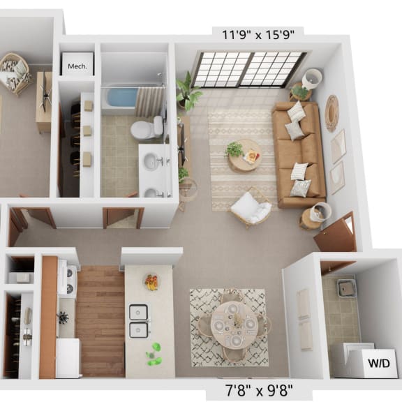Thumbnail 1 of 11 Two Bedroom Mulberry Floor Plan at Tanglewood Apartments, Oak Creek, 53154