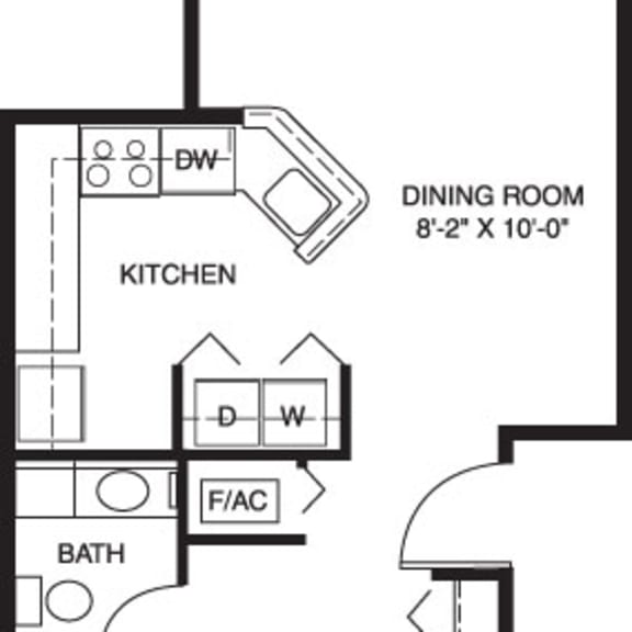 Thumbnail 2 of 8 One bedroom 2D floor plan at Tracy Creek Apartments, Perrysburg, 43551