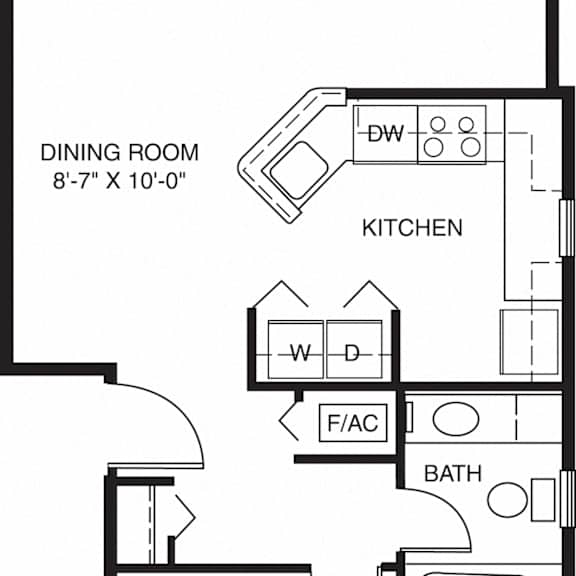 Thumbnail 2 of 8 One bedroom end 2D floor plan at Tracy Creek Apartments, Perrysburg, 43551