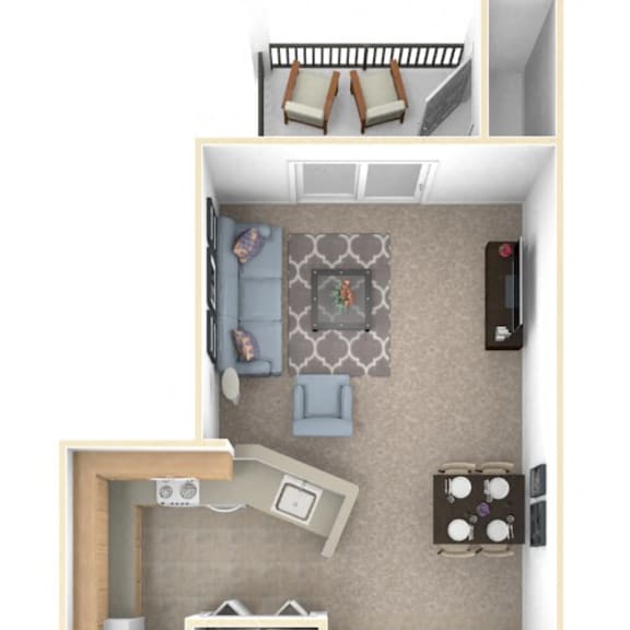 Thumbnail 1 of 8 Traditional One Bedroom One Bath Floorplan at Foxwood and The Hermitage, Portage, MI, 49024
