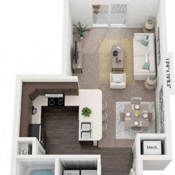 Thumbnail 1 of 17 One Bedroom 3D Floor Plan at Trade Winds Apartment Homes in Elkhorn, NE