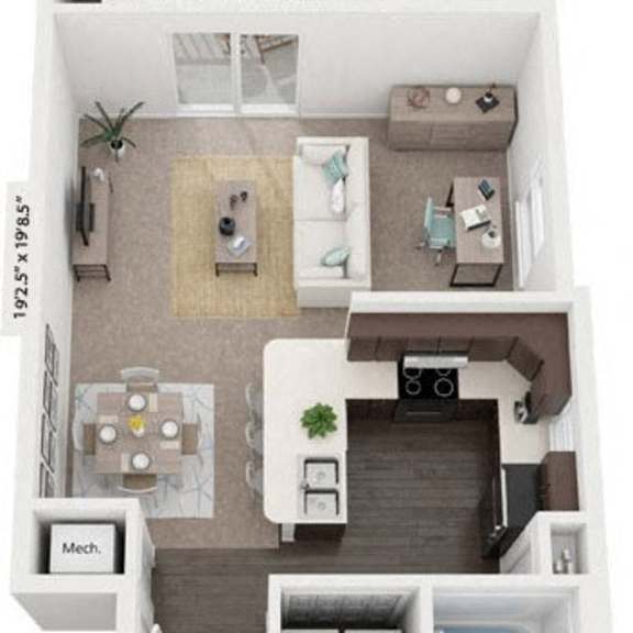 Thumbnail 1 of 6 One Bedroom End 3D Floor Plan at Trade Winds Apartment Homes in Elkhorn, NE