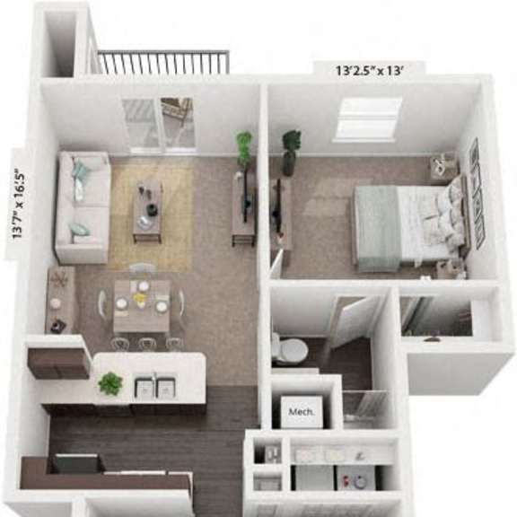 Thumbnail 1 of 11 Two Bedroom 3D Floor Plan at Trade Winds Apartment Homes in Elkhorn, NE