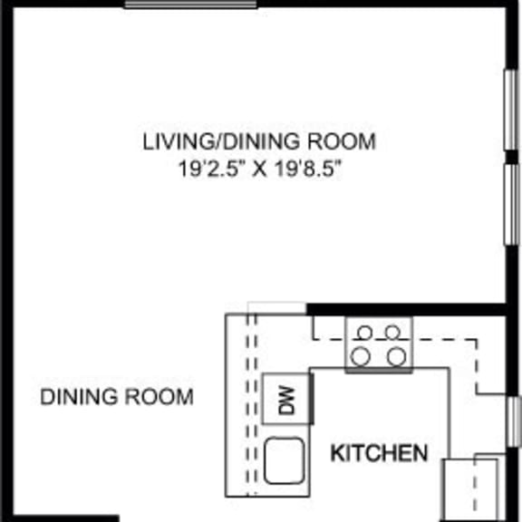 Thumbnail 2 of 6 One bedroom end 2D floor plan at Trade Winds Apartment Homes in Elkhorn, NE