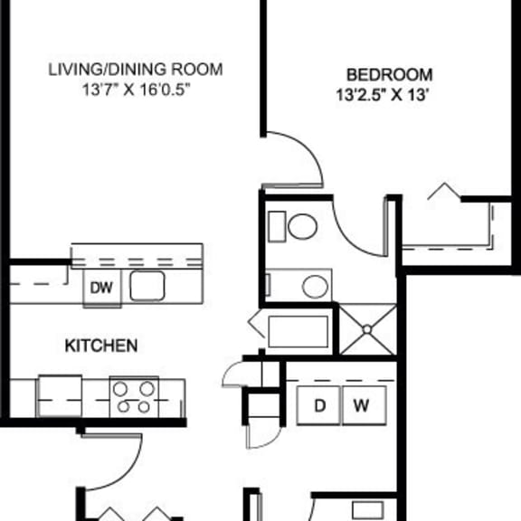 Thumbnail 2 of 11 Two bedroom 2D floor plan at Trade Winds Apartment Homes in Elkhorn, NE