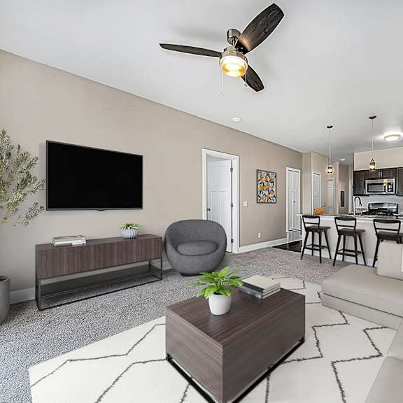 Thumbnail 4 of 11 living room leading to kitchen at Trade Winds Apartment Homes, Elkhorn, Nebraska